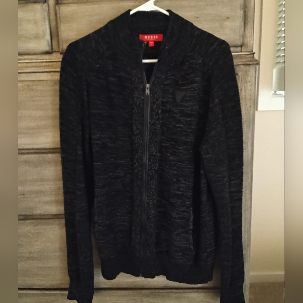 GUESS Men's Charcoal Zip-Up Sweater